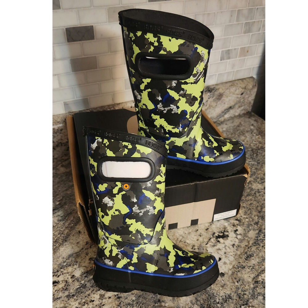 Bogs Kids Camo Texture Rain Boots Size 7 Toddler Waterproof Yellow Blue Green